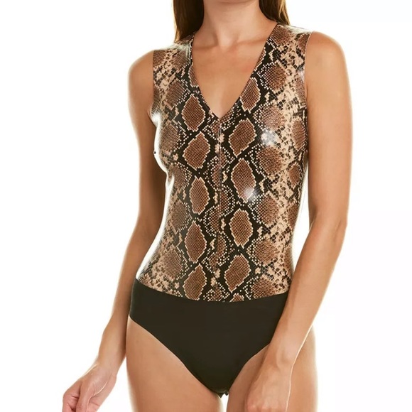 Commando Tops - Commando snakeskin print V-neck bodysuit, size M